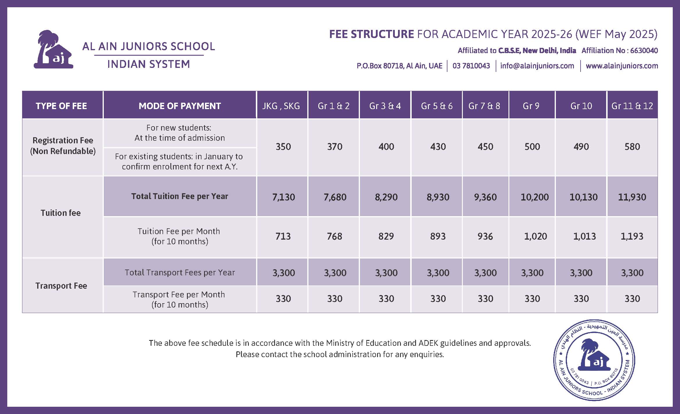 AJI Approved Fee Structure 2025 26